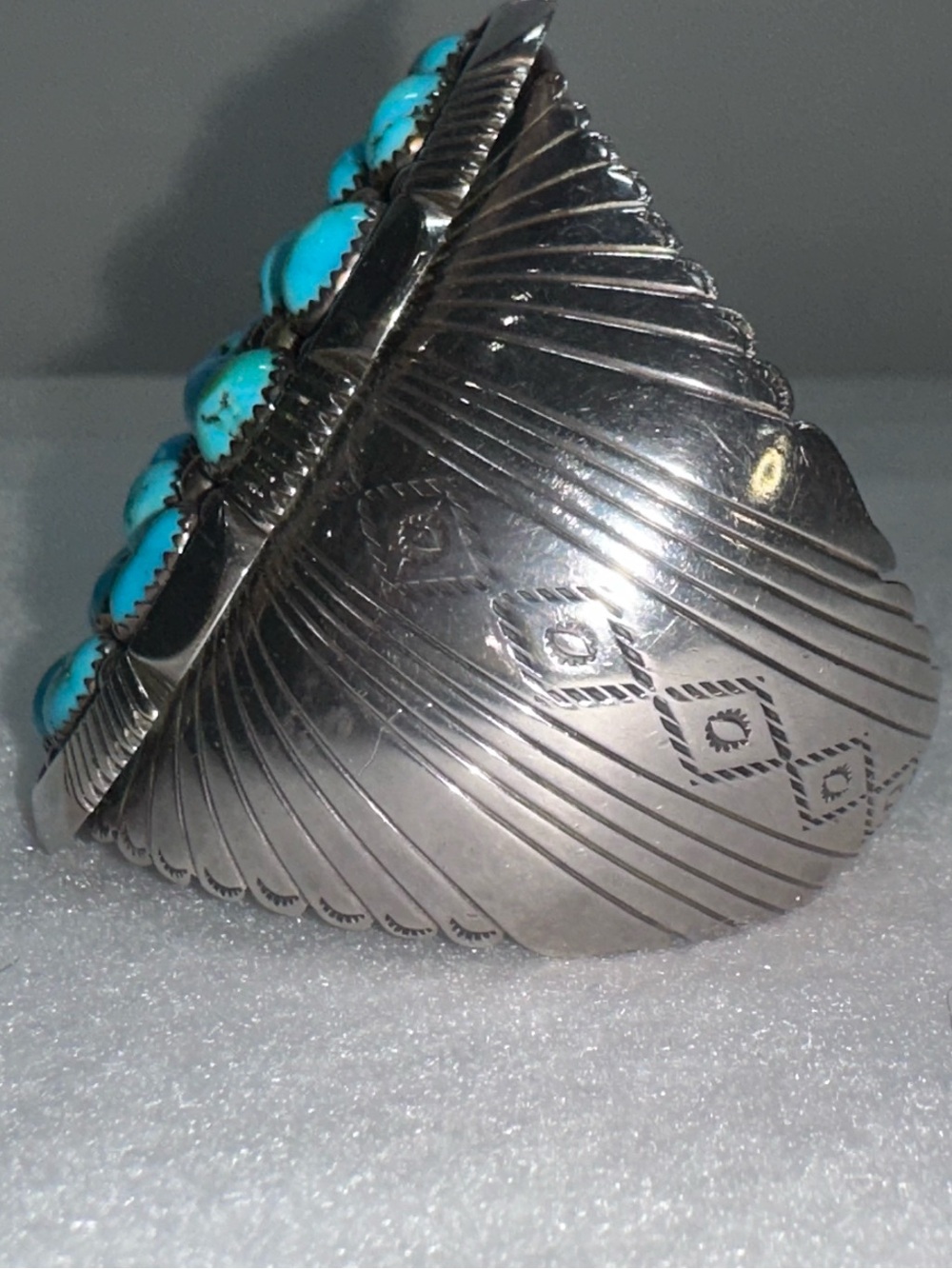 Vintage Navajo Sterling Silver Turquoise Cluster Cuff Bracelet K. Jones 69.8g - Picture 3 of 10